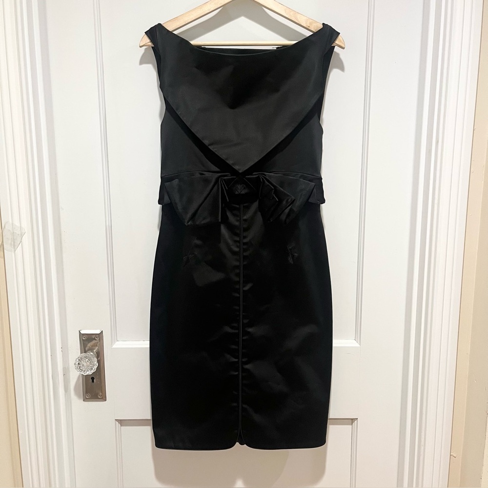 Zac Posen Black Satin Sheath Bow Cocktail Dress